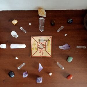 Picture depicting crystal healing with various point crystals